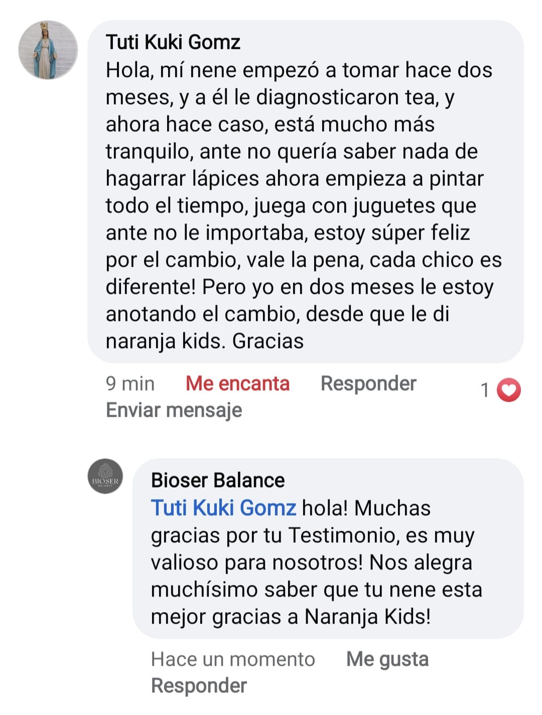 Testimonio compartido por una familia sobre su experiencia con Naranja Kids