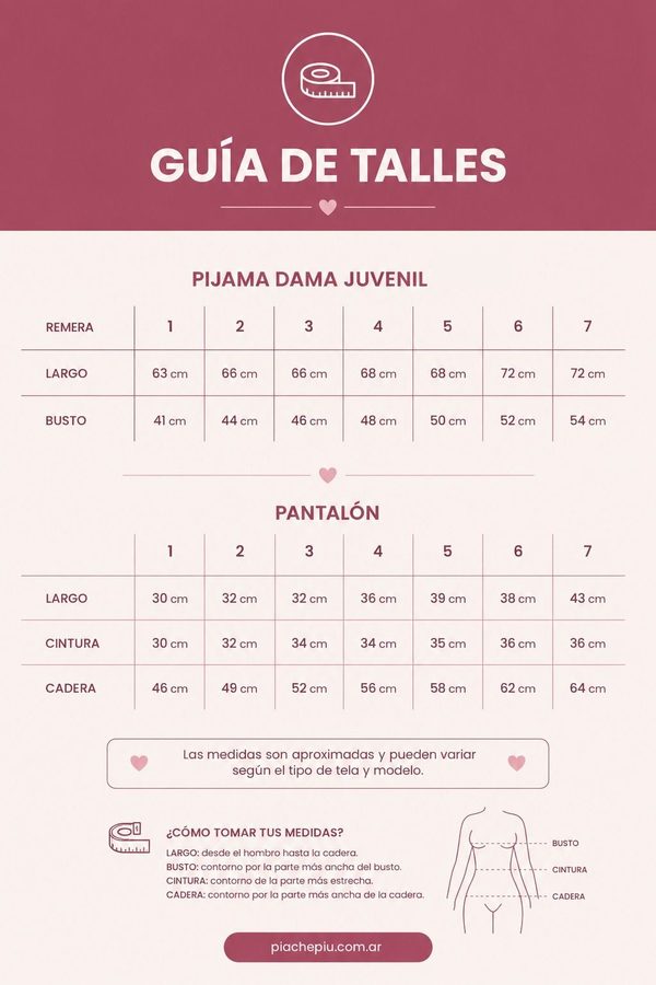 Guía de talles Pijama Dama Juvenil