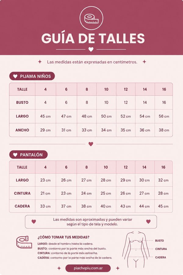 Guía de talles Pijama Niños