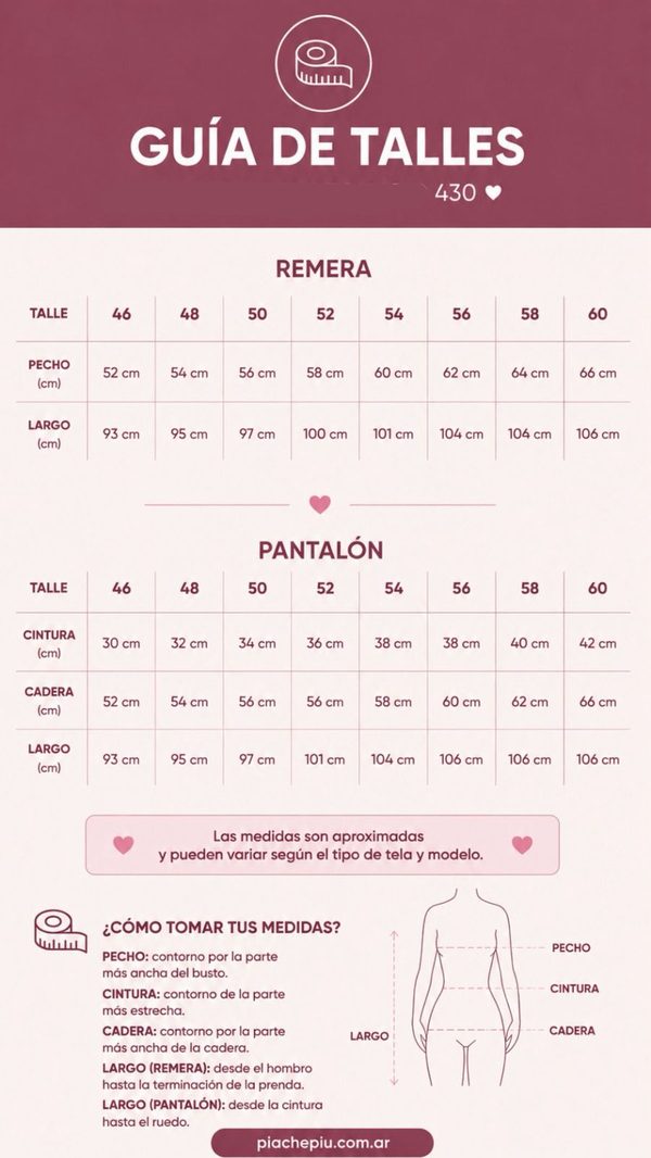 Guía de talles Señora artículo 430