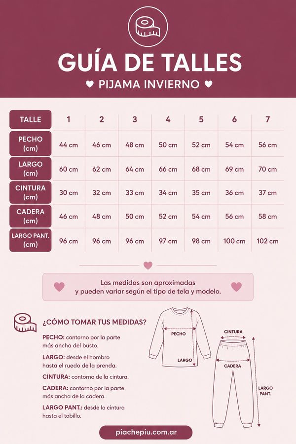 Guía de talles Pijama Invierno