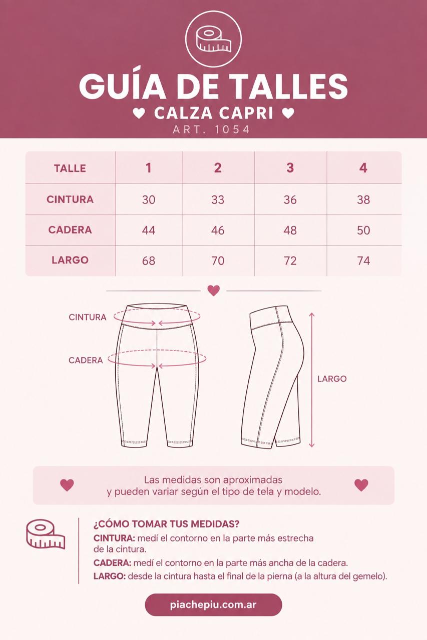 Guía de talles Calza Capri Art. 1054