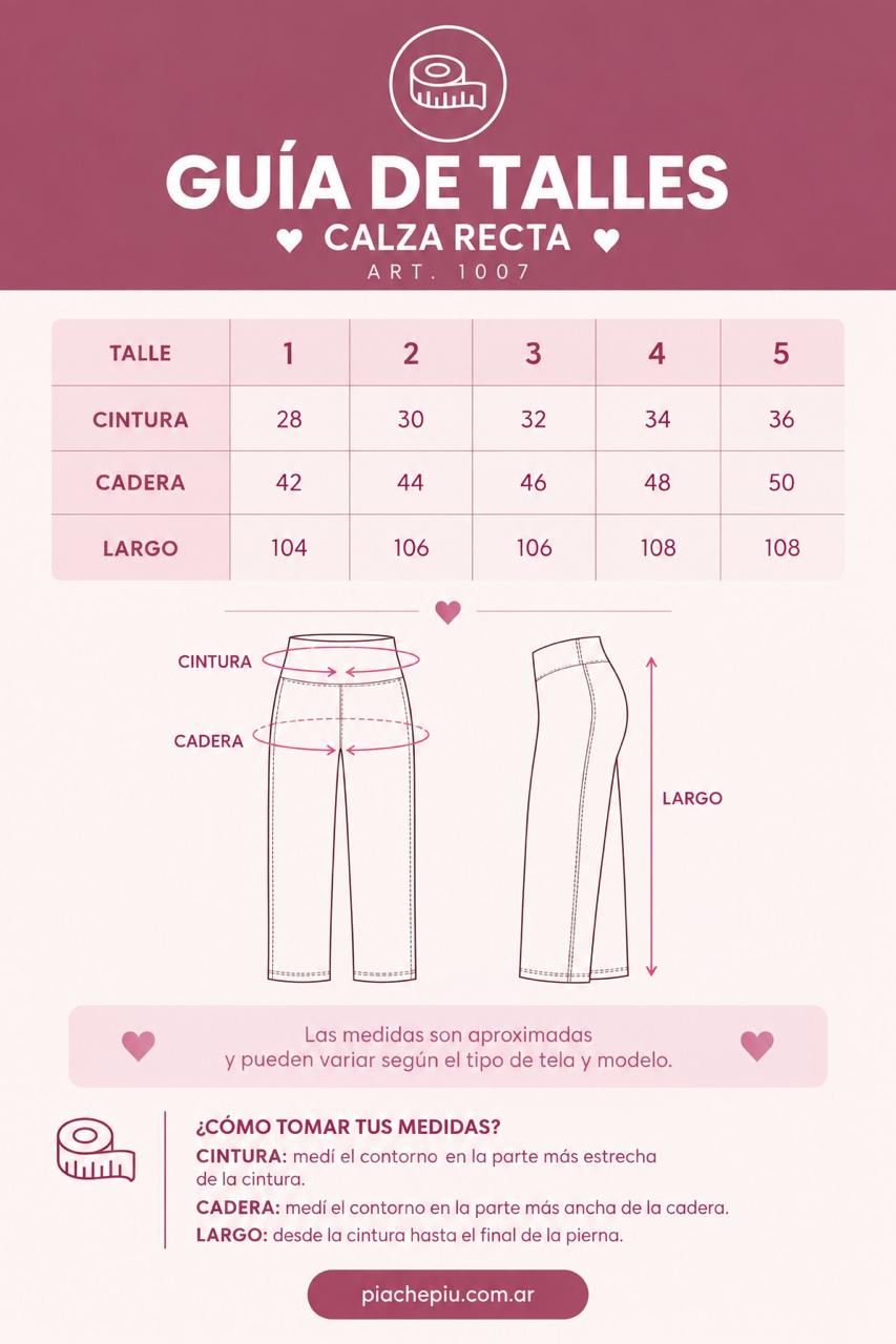 Guía de talles Calza Recta Art. 1007