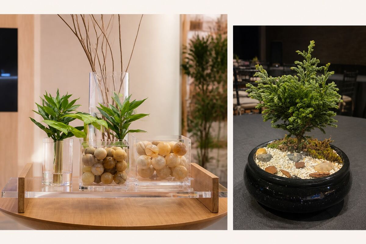 Detalhes de composição com vasos e arranjos Tutoia Flores