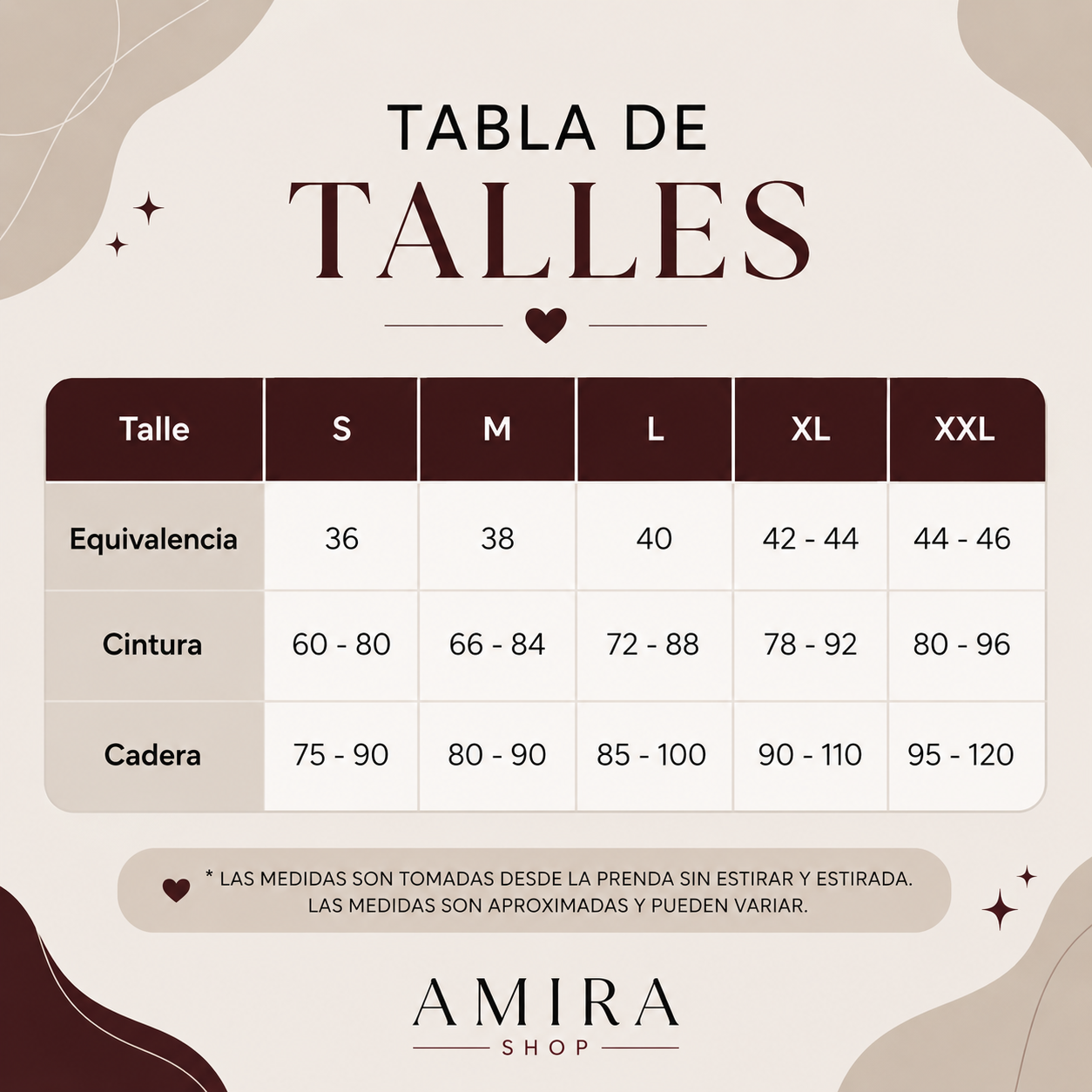 Gu&iacute;a de medidas Calza T&eacute;rmica
