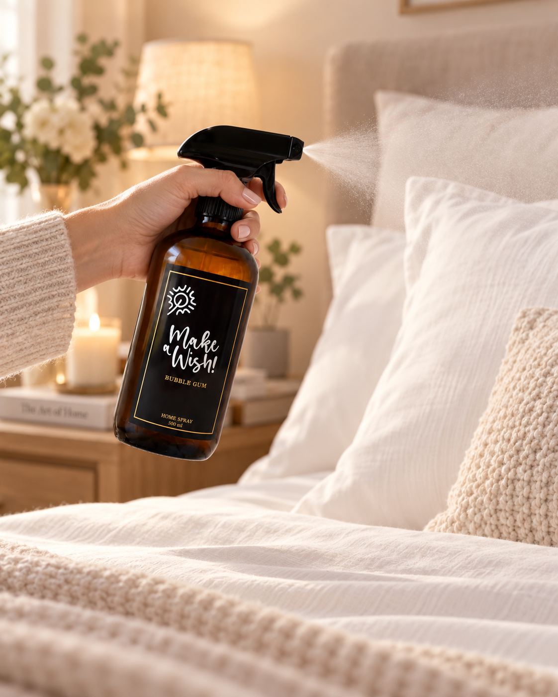 Home Spray Make a Wish perfumando la ropa de cama