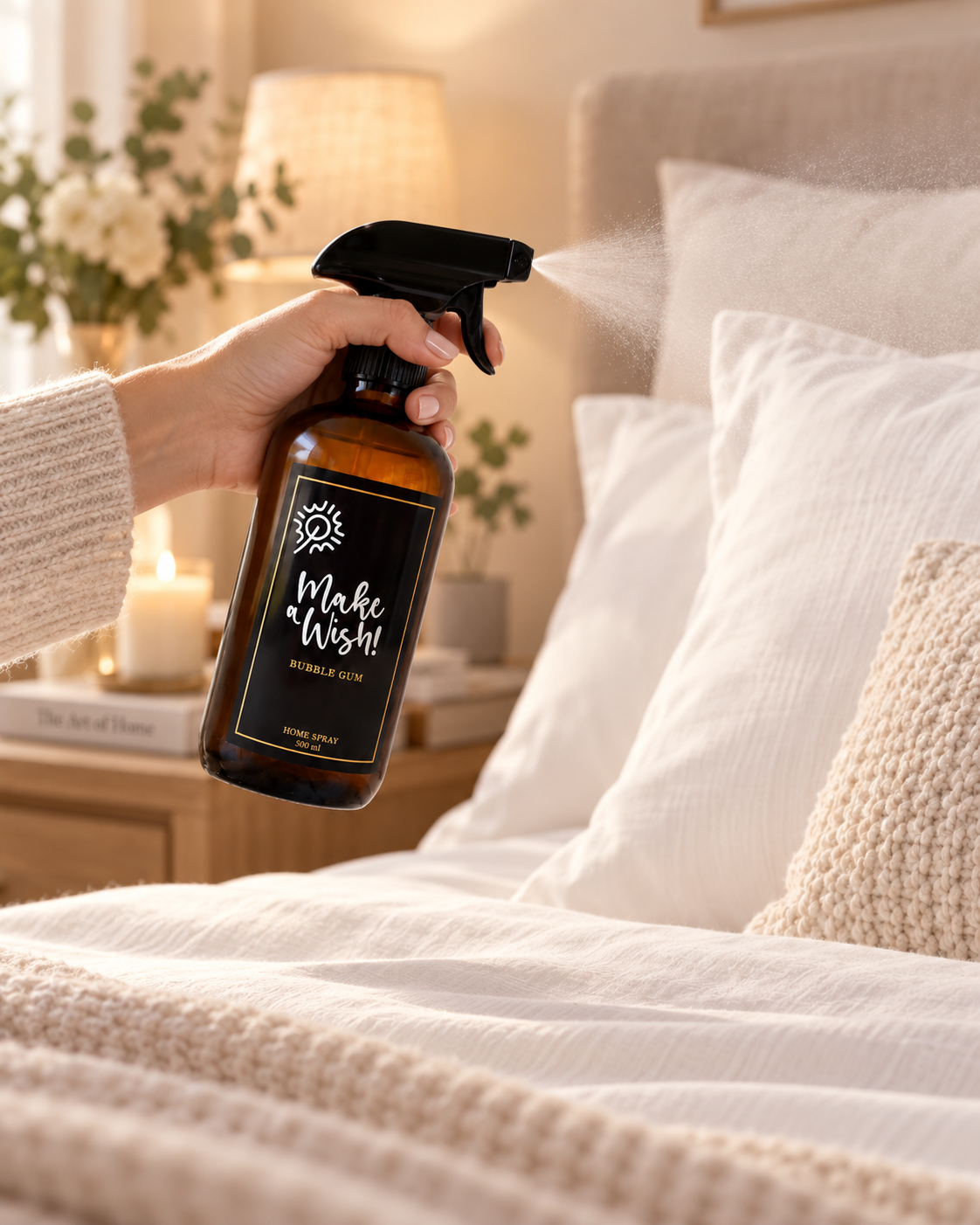 Home Spray Make a Wish sobre la ropa de cama