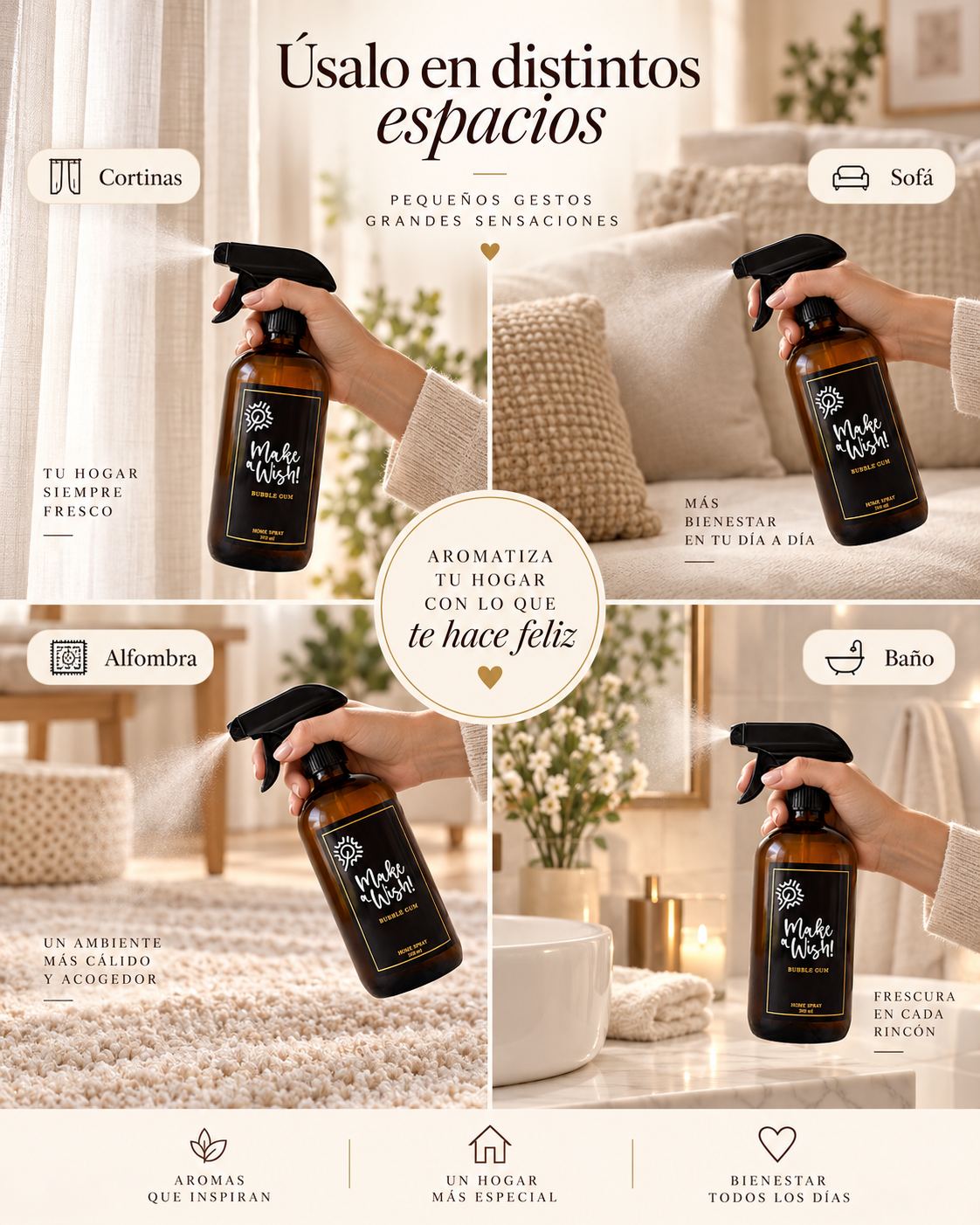 Home Spray Make a Wish usado en distintos ambientes