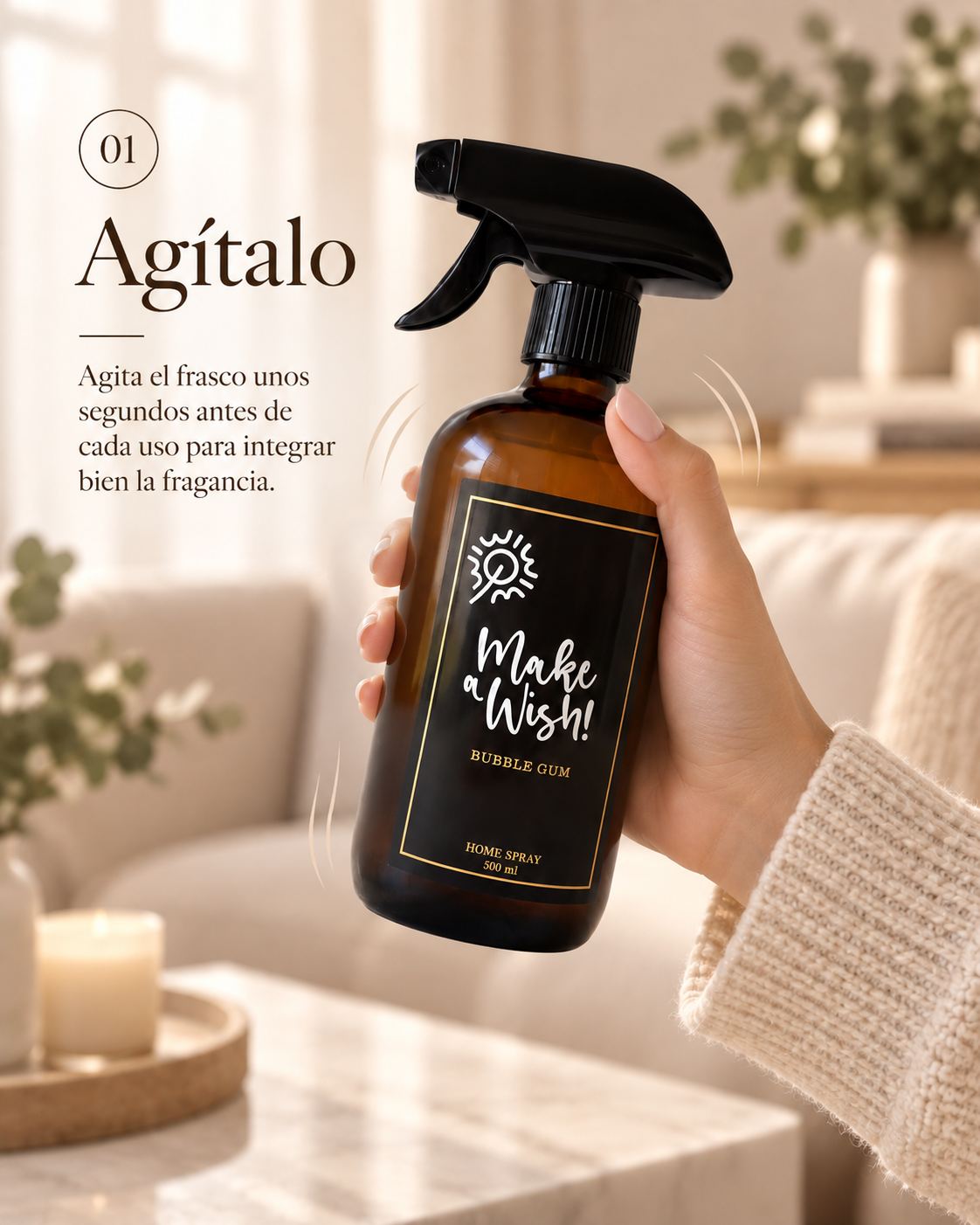 Agitar el Home Spray Make a Wish antes de usar
