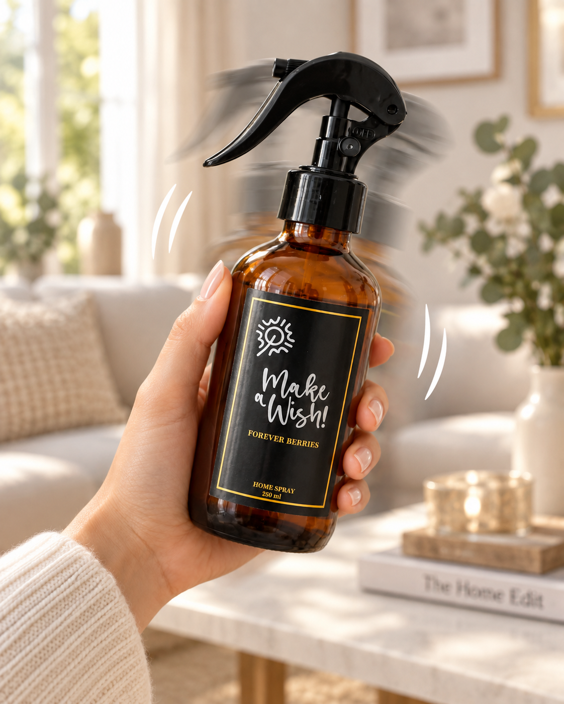 Agitar el Home Spray Make a Wish antes de usar