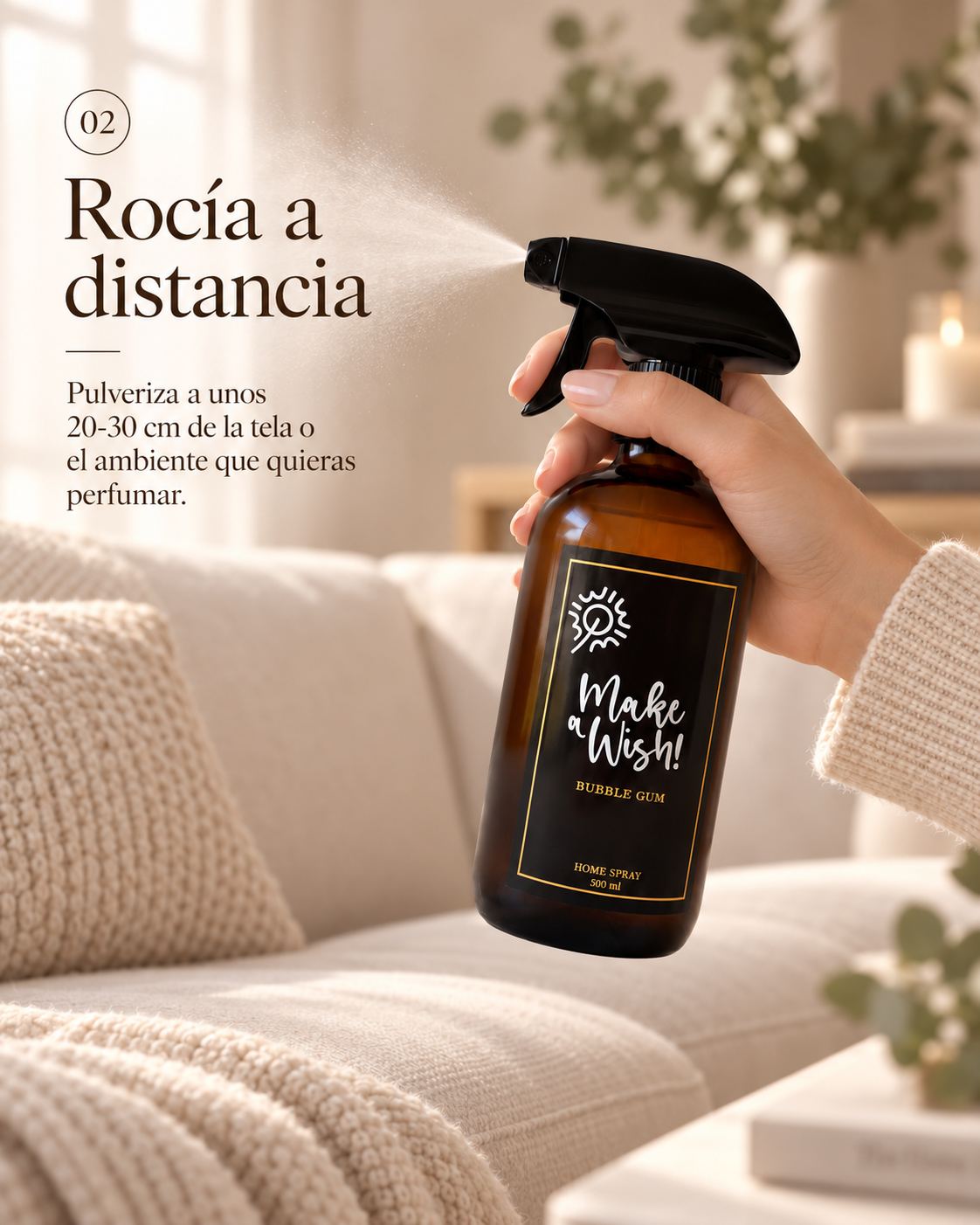 Rociar el Home Spray Make a Wish sobre un sillón