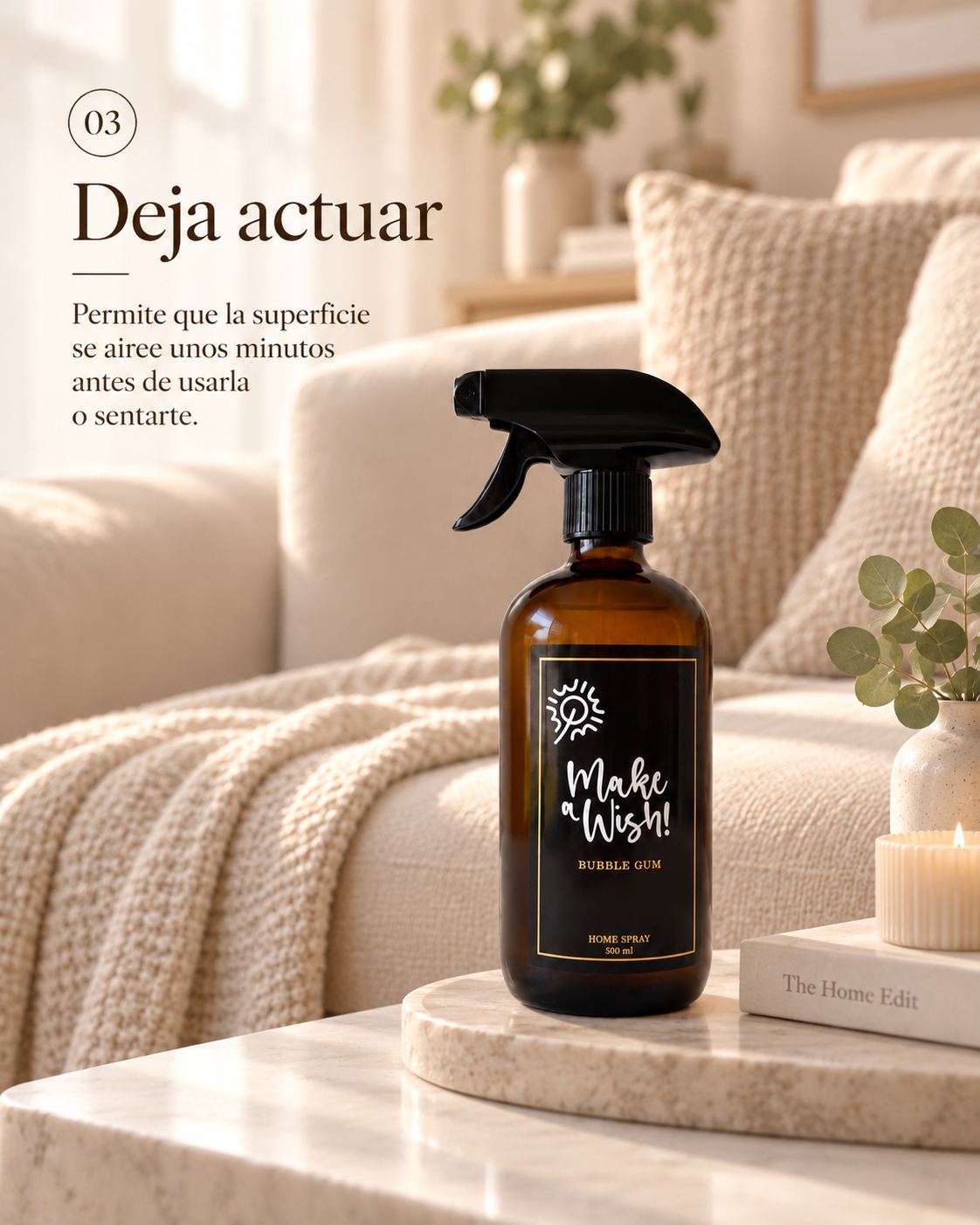 Dejar airear la tela perfumada con Home Spray Make a Wish