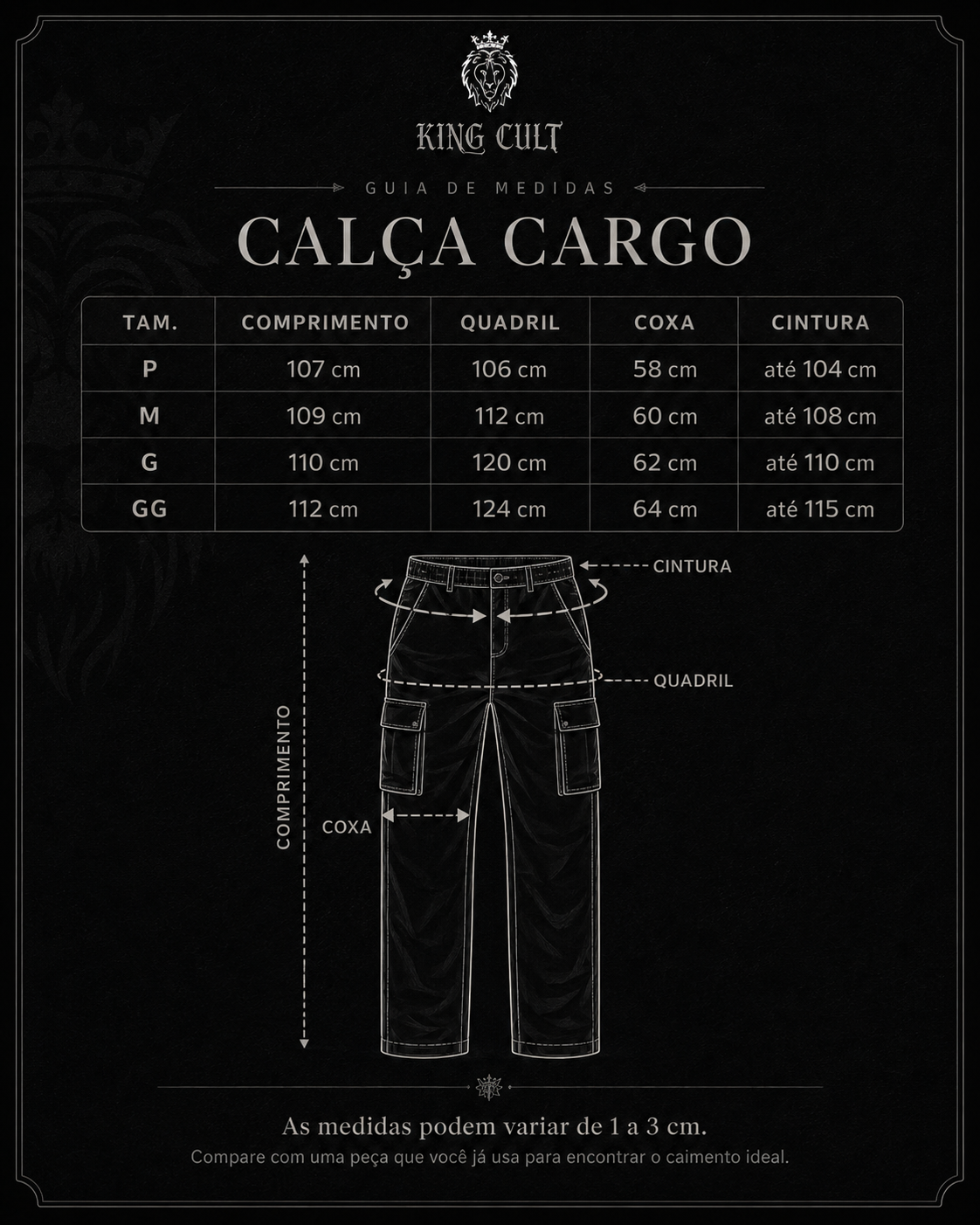 Guia de medidas KING CULT - Calça Cargo