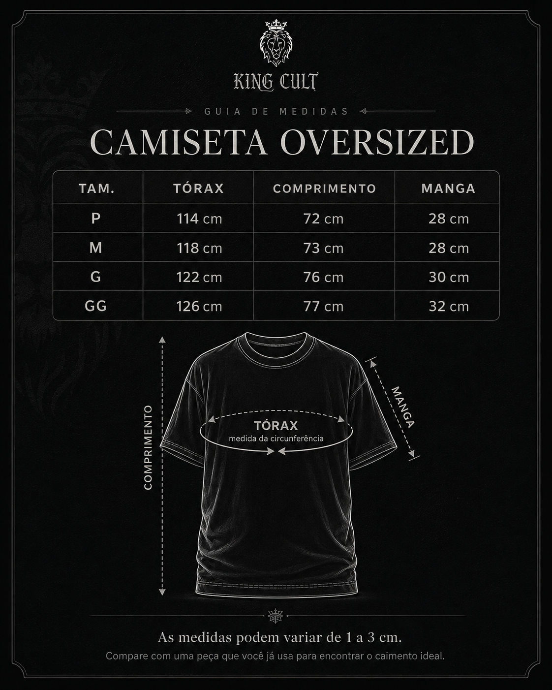 Guia de medidas KING CULT - Camiseta Oversized