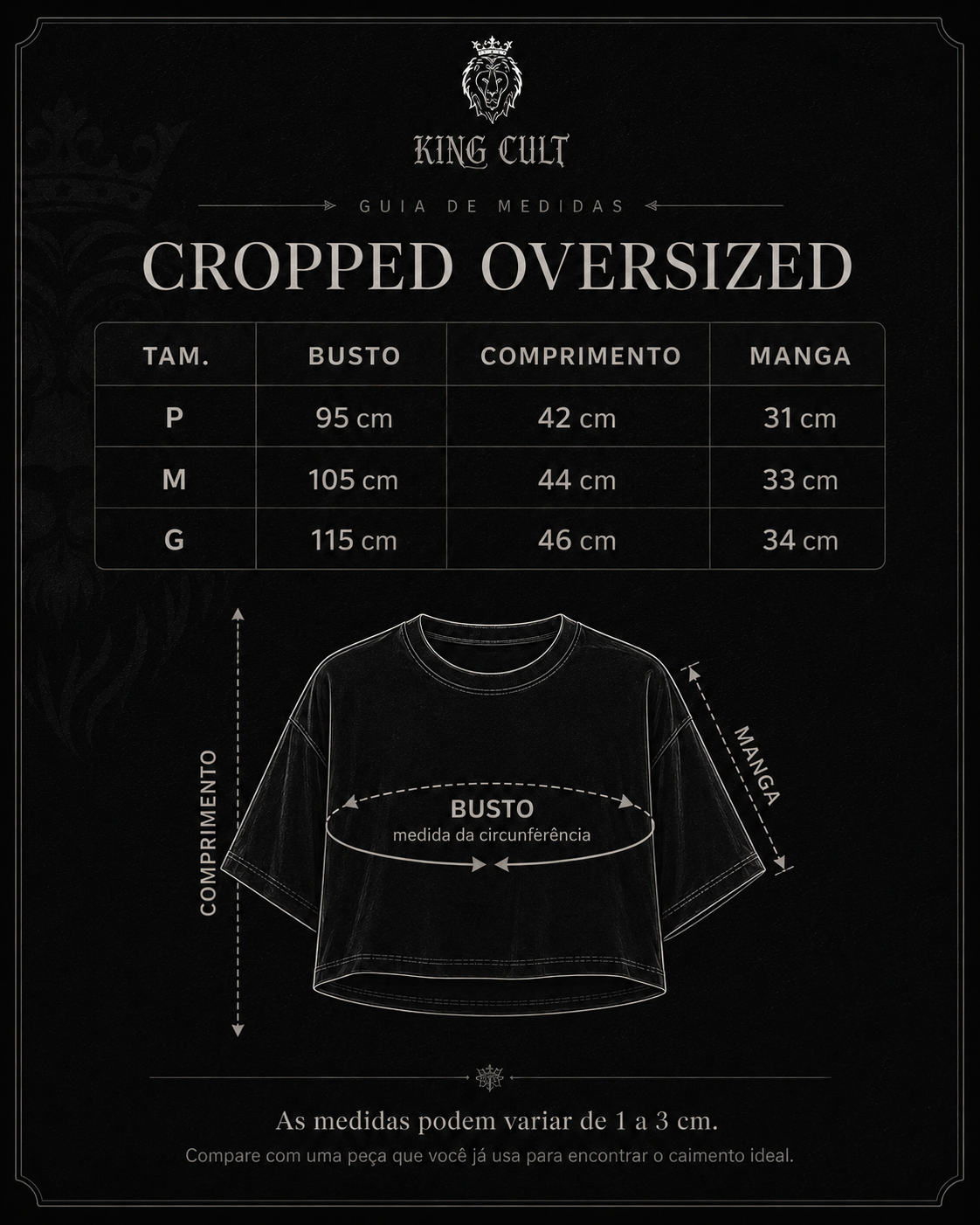 Guia de medidas KING CULT - Cropped Oversized