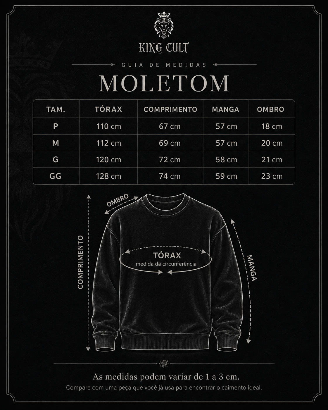 Guia de medidas KING CULT - Moletom
