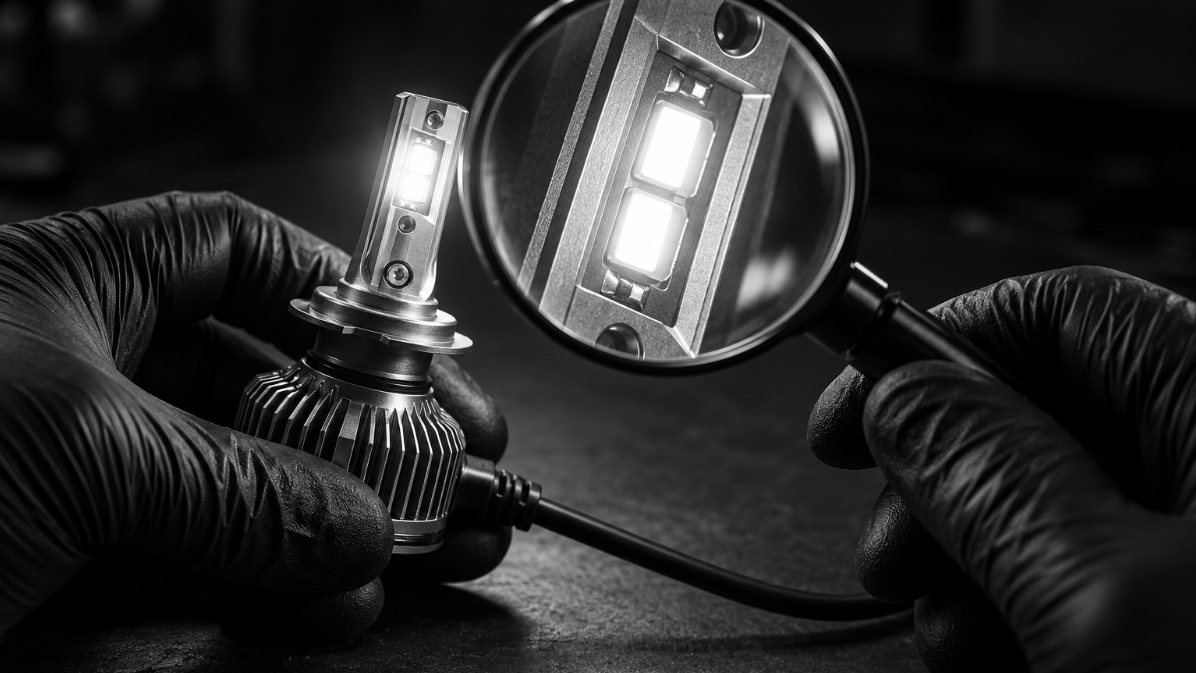 Vistoria de lâmpada LED com lupa