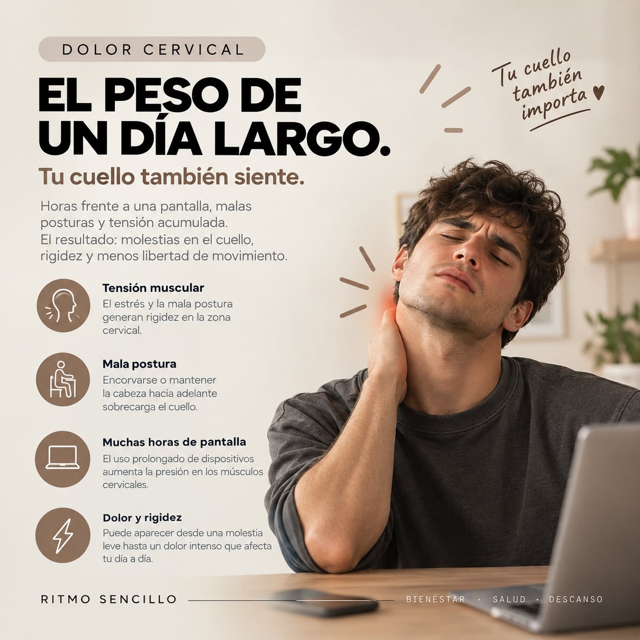 Dolor cervical: tensi&oacute;n muscular, mala postura y muchas horas de pantalla