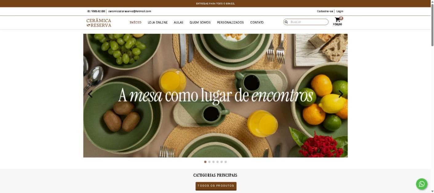 Loja Cerâmica Reserva na Nuvemshop, desenvolvida por Diogo Pinotti