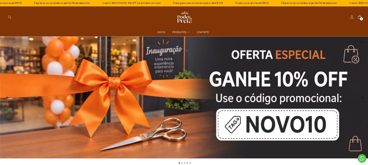Loja Poder de Preta na Nuvemshop, desenvolvida por Diogo Pinotti