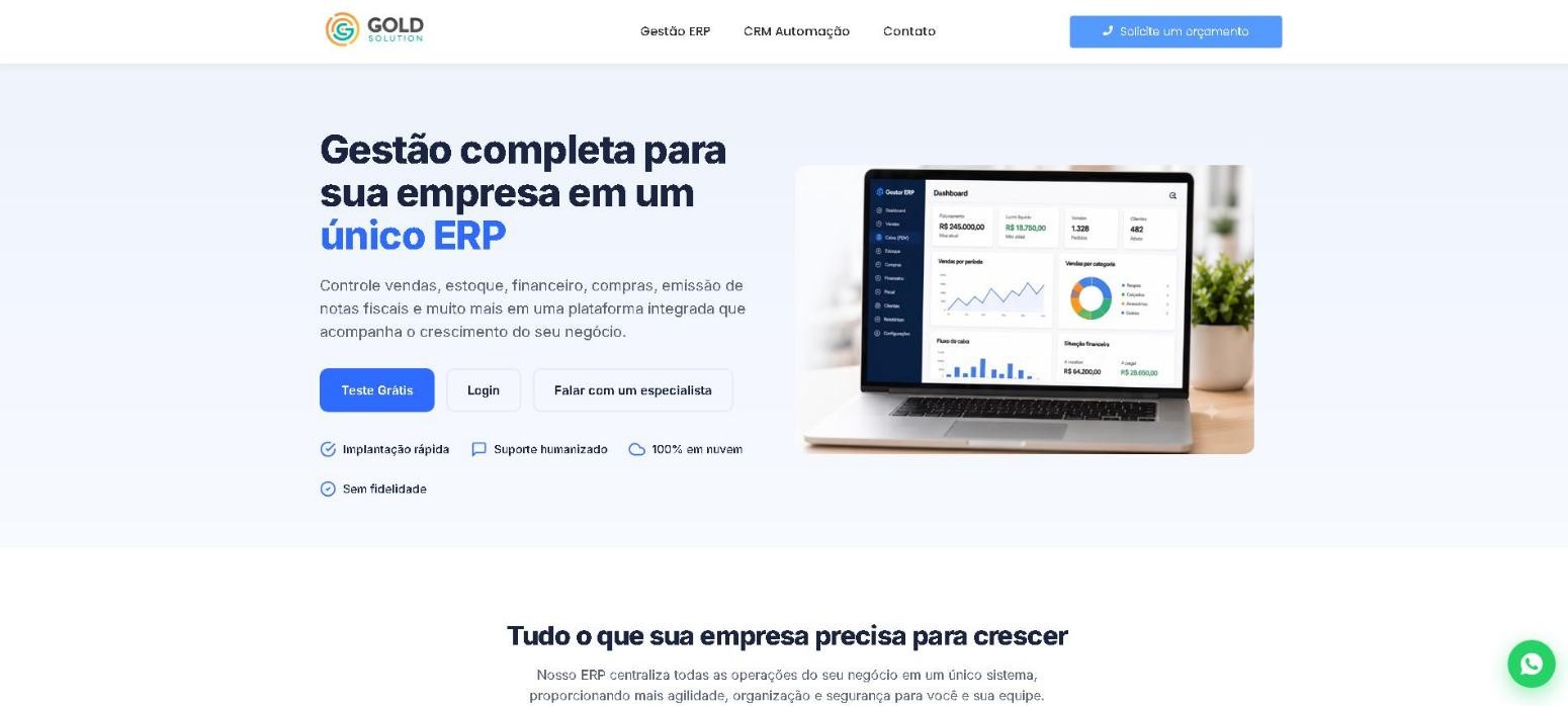 Site Gold Solution, desenvolvido por Diogo Pinotti
