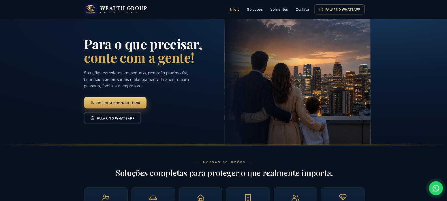 Site Wealth Group Solutions, desenvolvido por Diogo Pinotti