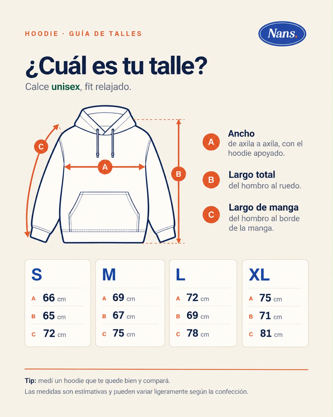 Guía de talles hoodies