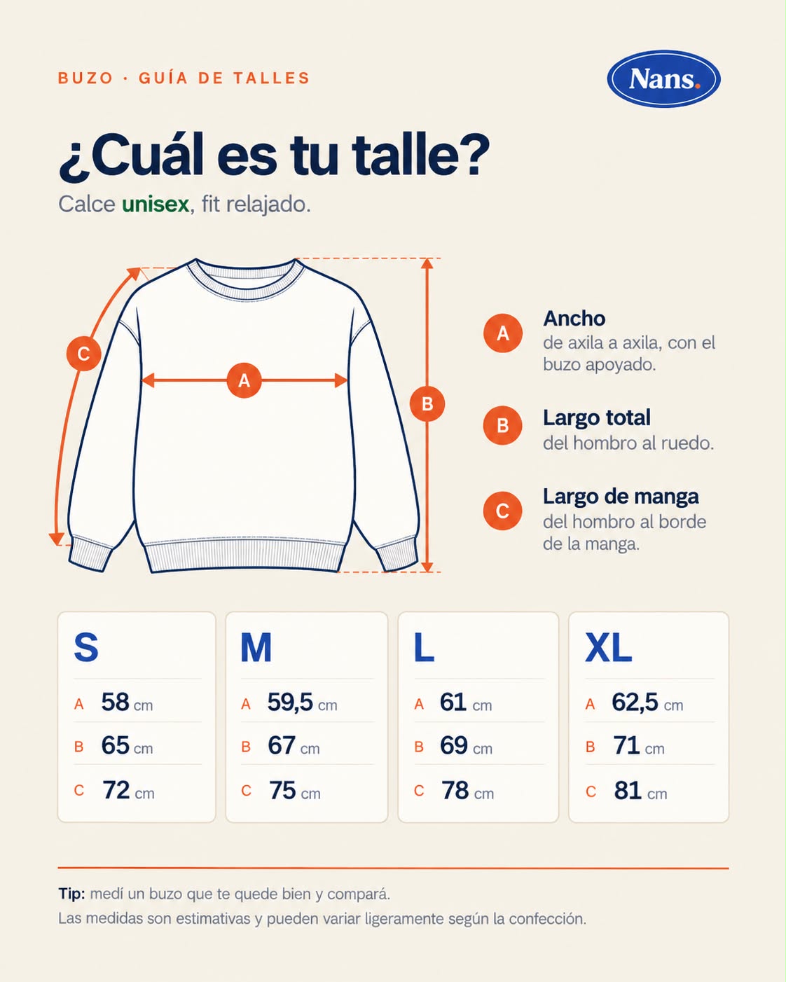 Guía de talles buzos
