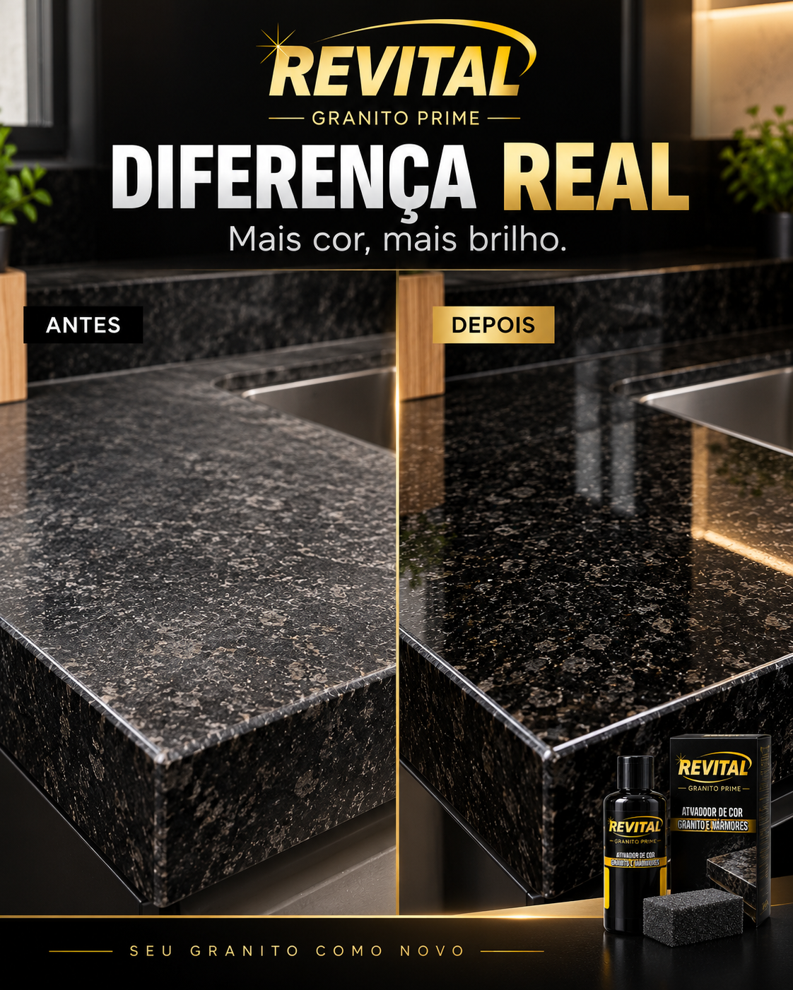 Granito Prime REVITAL - Antes e depois no granito