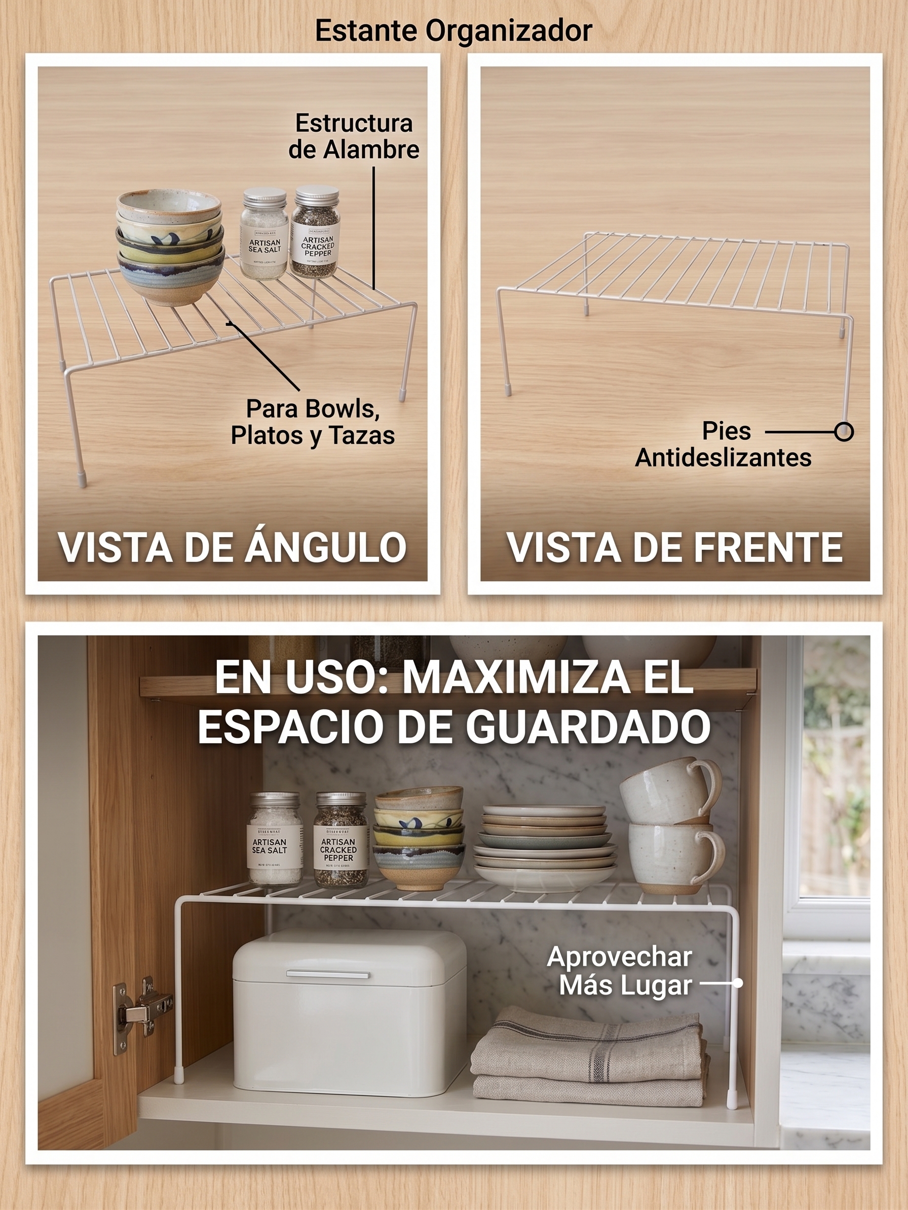 Estante largo organizador en uso real