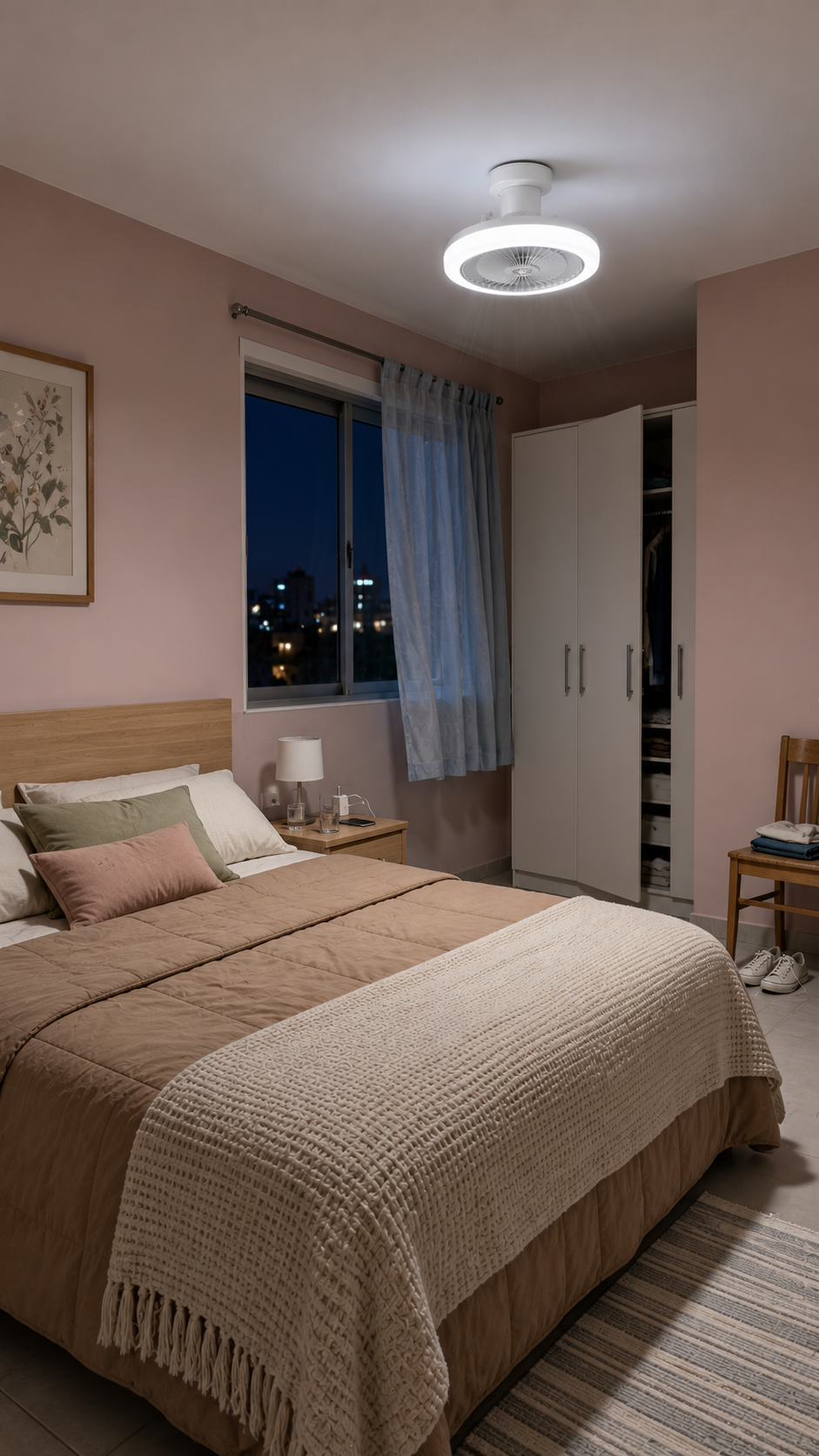 Foco ventilador en un dormitorio