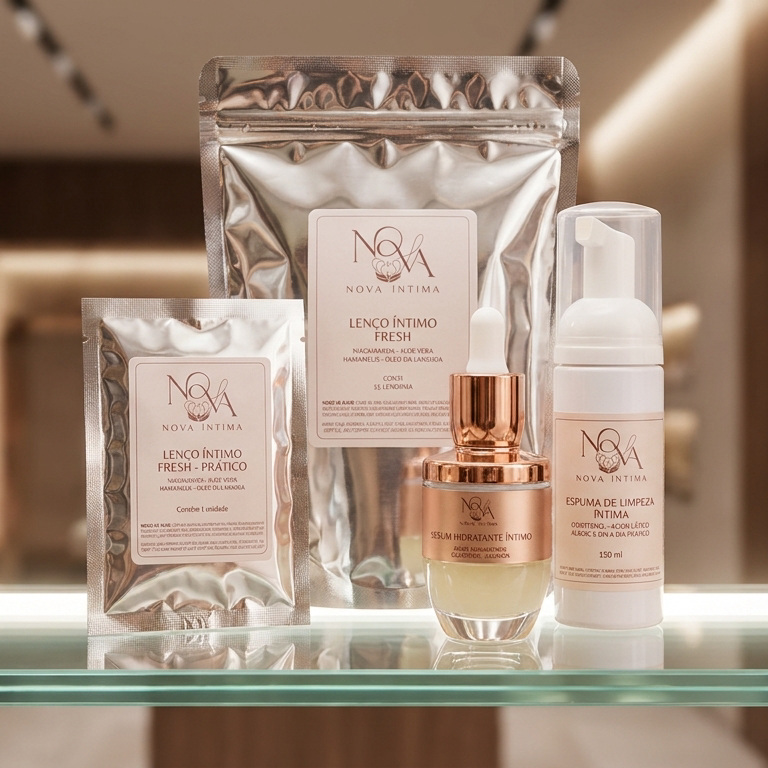 Linha Nova Íntima: lenços individuais, sérum e espuma de limpeza