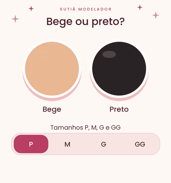 Sutiã Modelador sem Aro VELUZ nas cores bege e preto, tamanhos P, M, G e GG