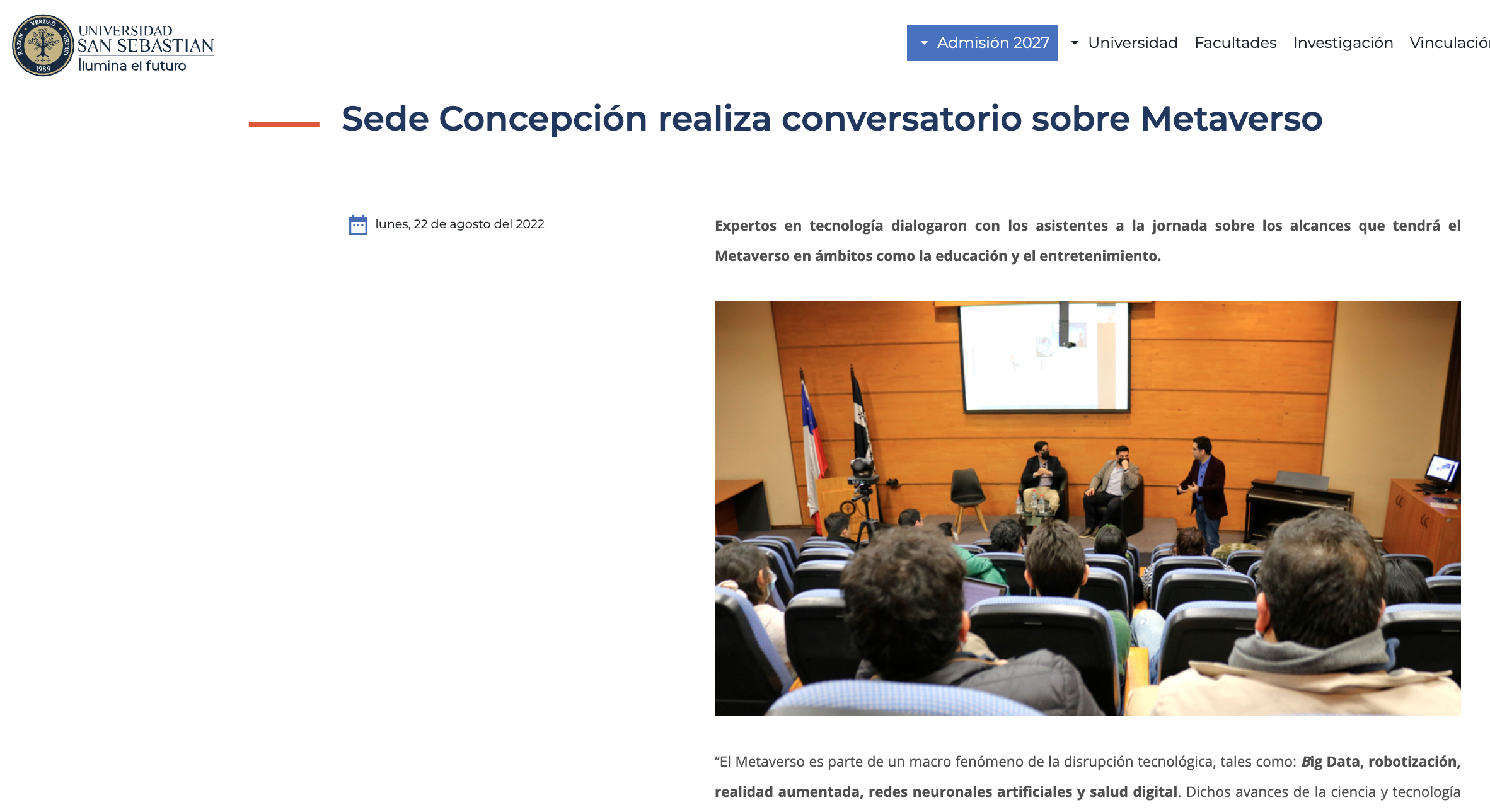 Charla sobre metaversos en universidad San Sebastian Concepción