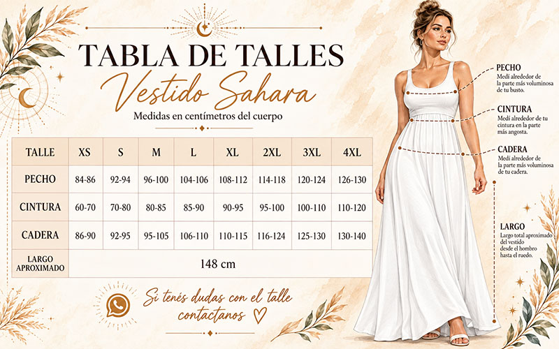 Tabla de talles Vestido Sahara EROIKA