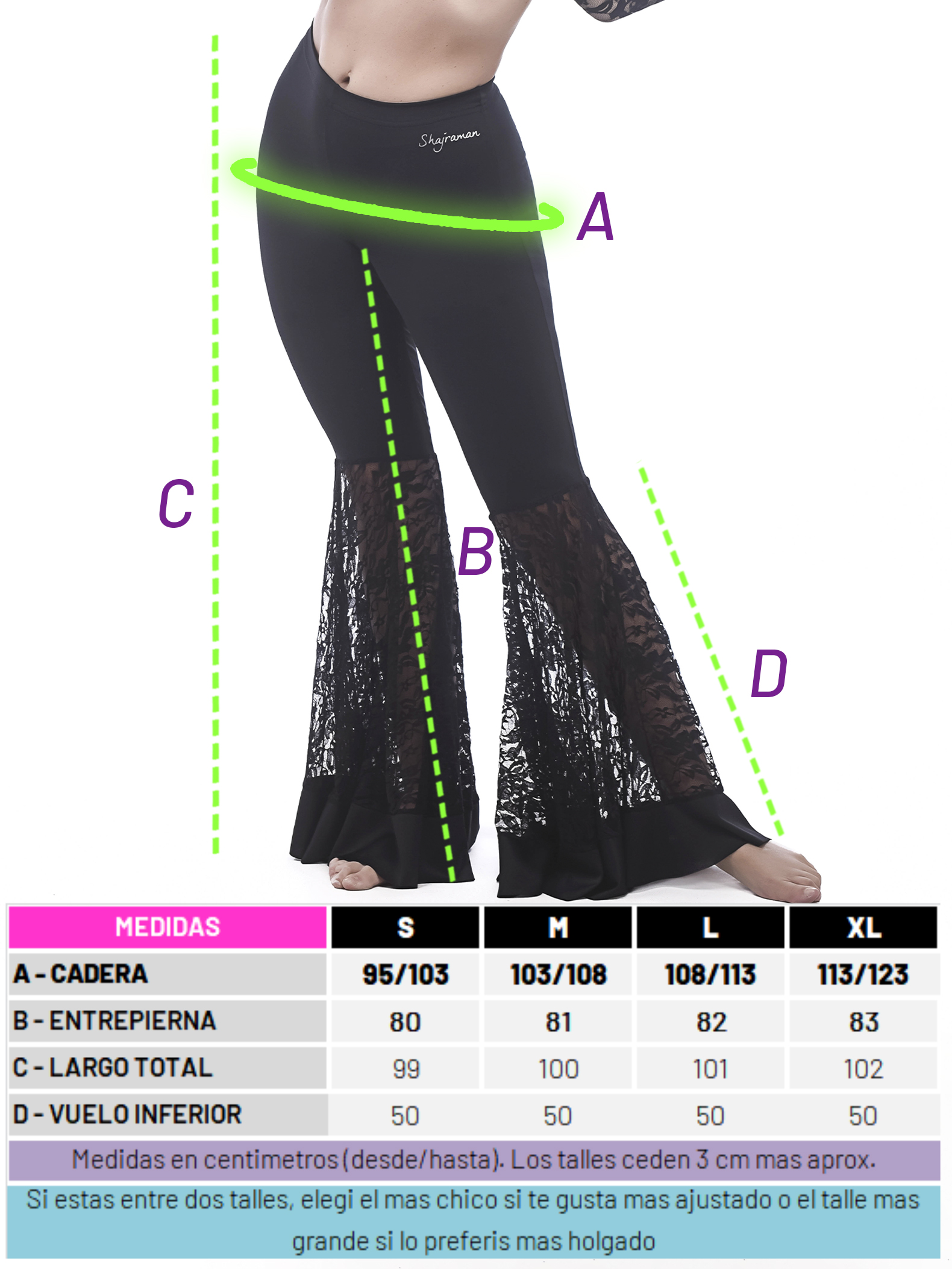 Talles y medidas de pantalon dona