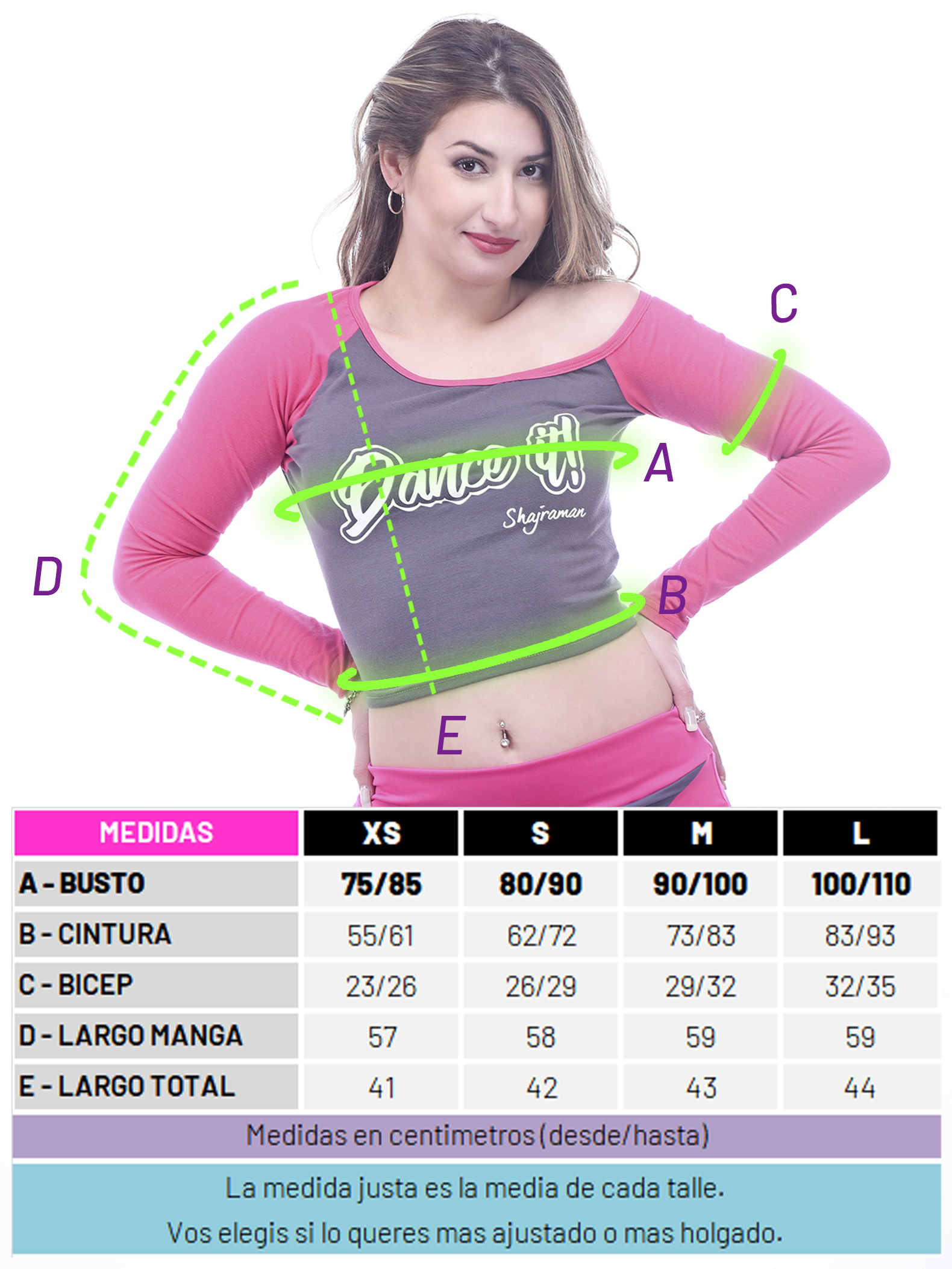 Talles y medidas de crop top fem miz