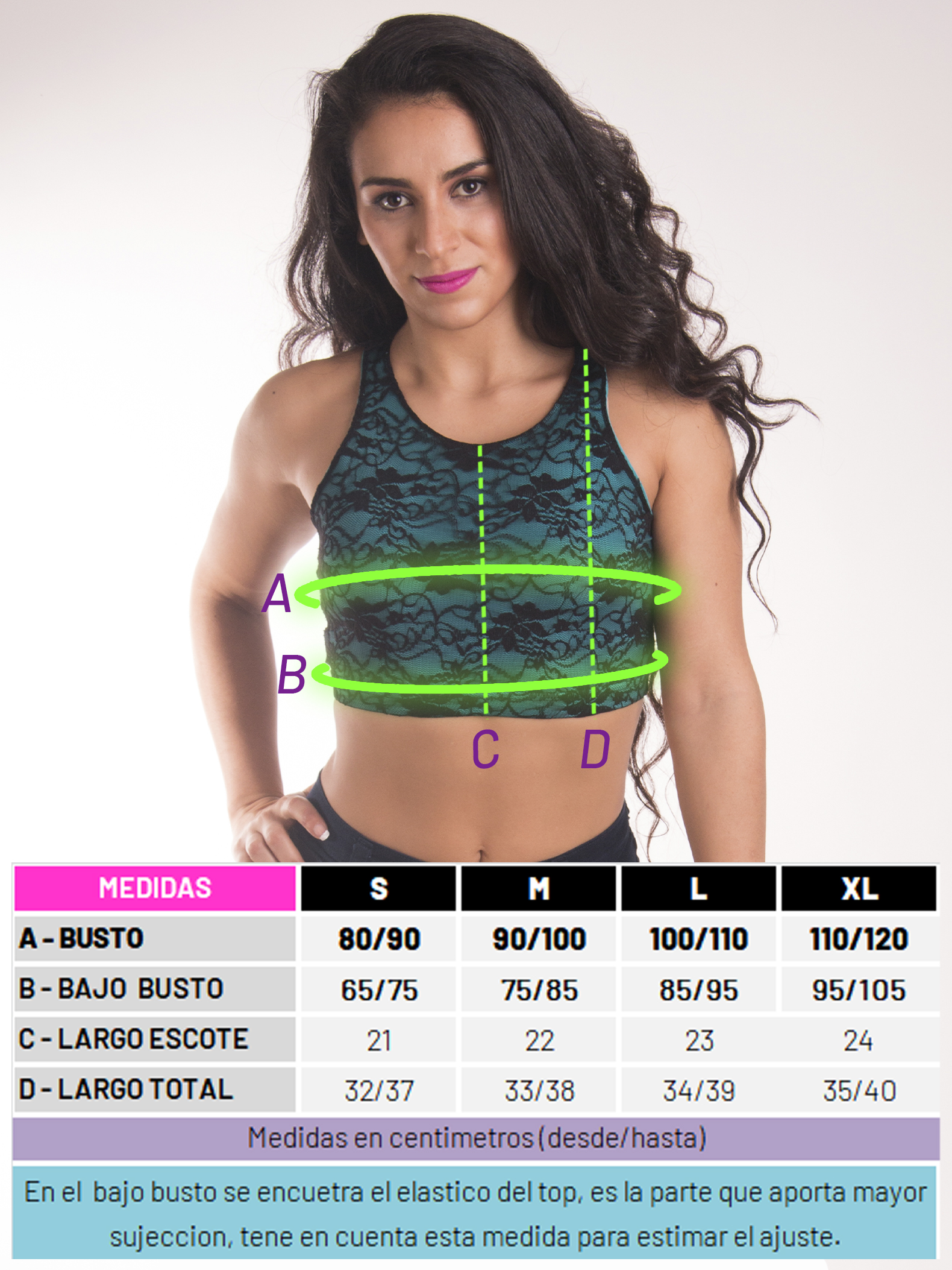 Talles y medidas de top fem less