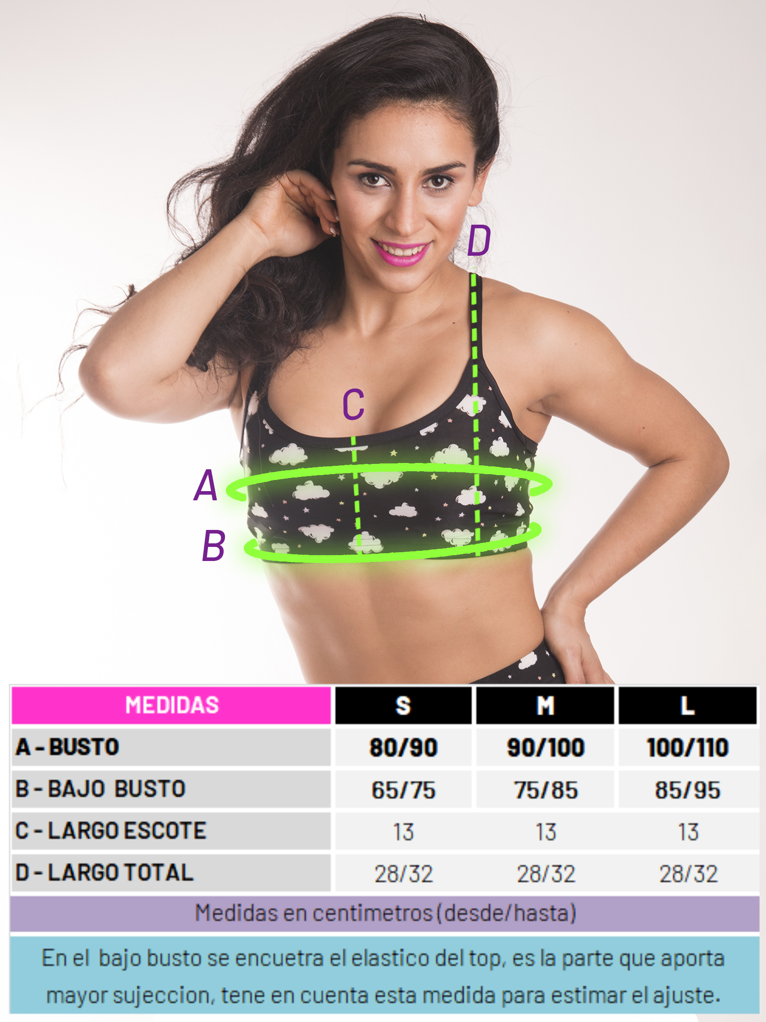 Talles y medidas de top fem less