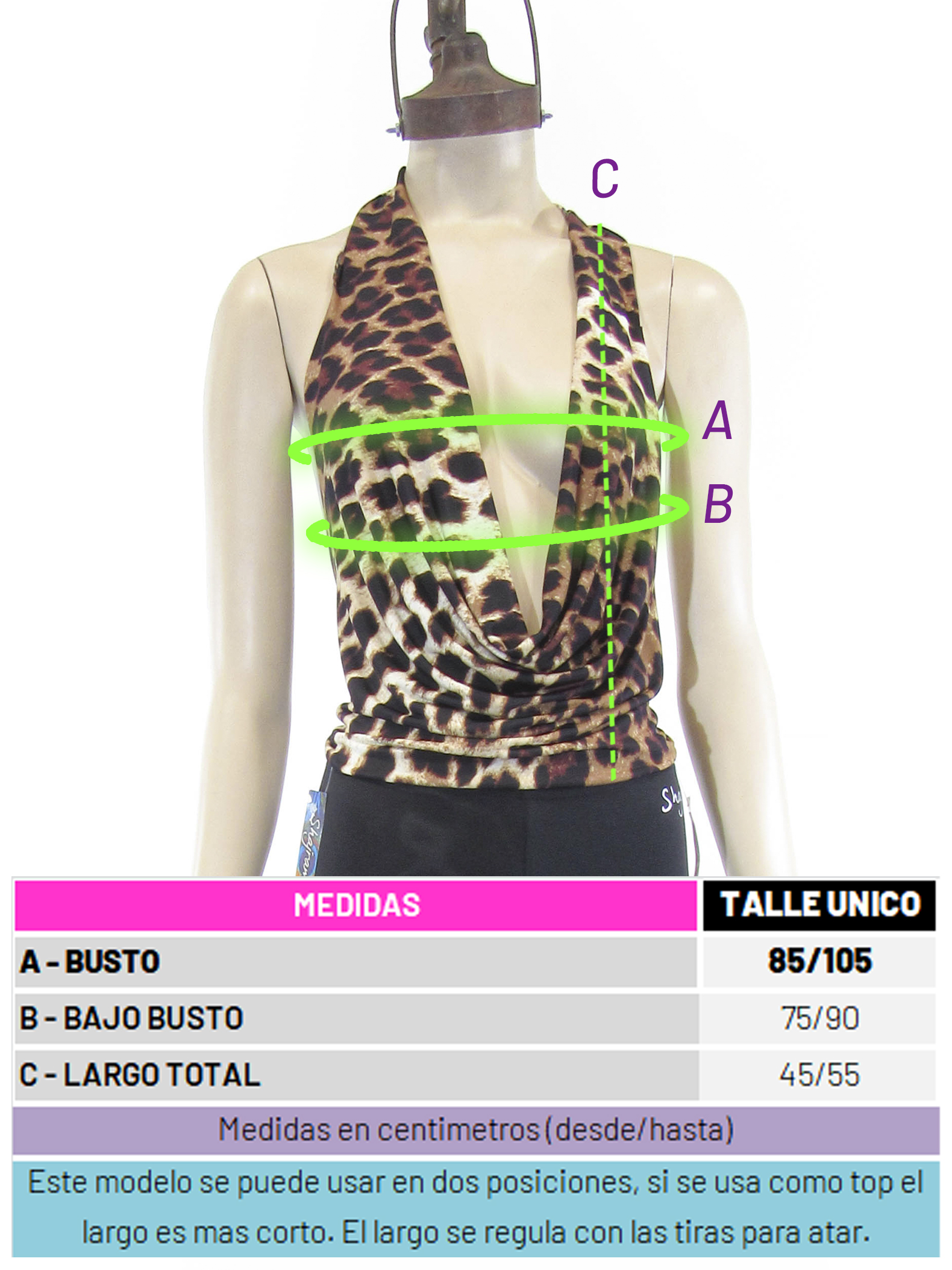 Talles y medidas de top fem less