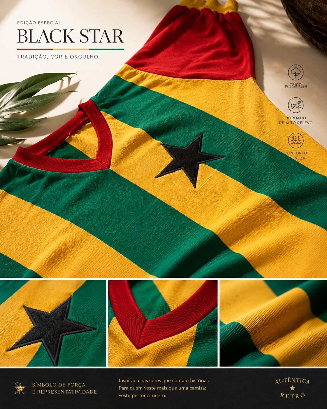 Detalhes da Camisa Retrô Ghana Anos 80