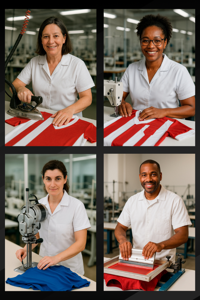 M&atilde;os brasileiras produzindo as camisas Aut&ecirc;ntica Retr&ocirc;