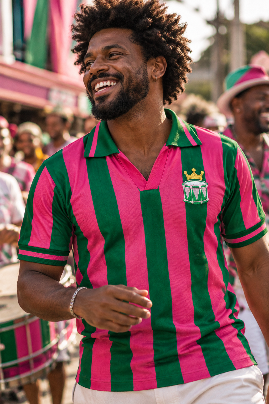 Camisa Carnaval Heritage Verde e Rosa Aut&ecirc;ntica Retr&ocirc;