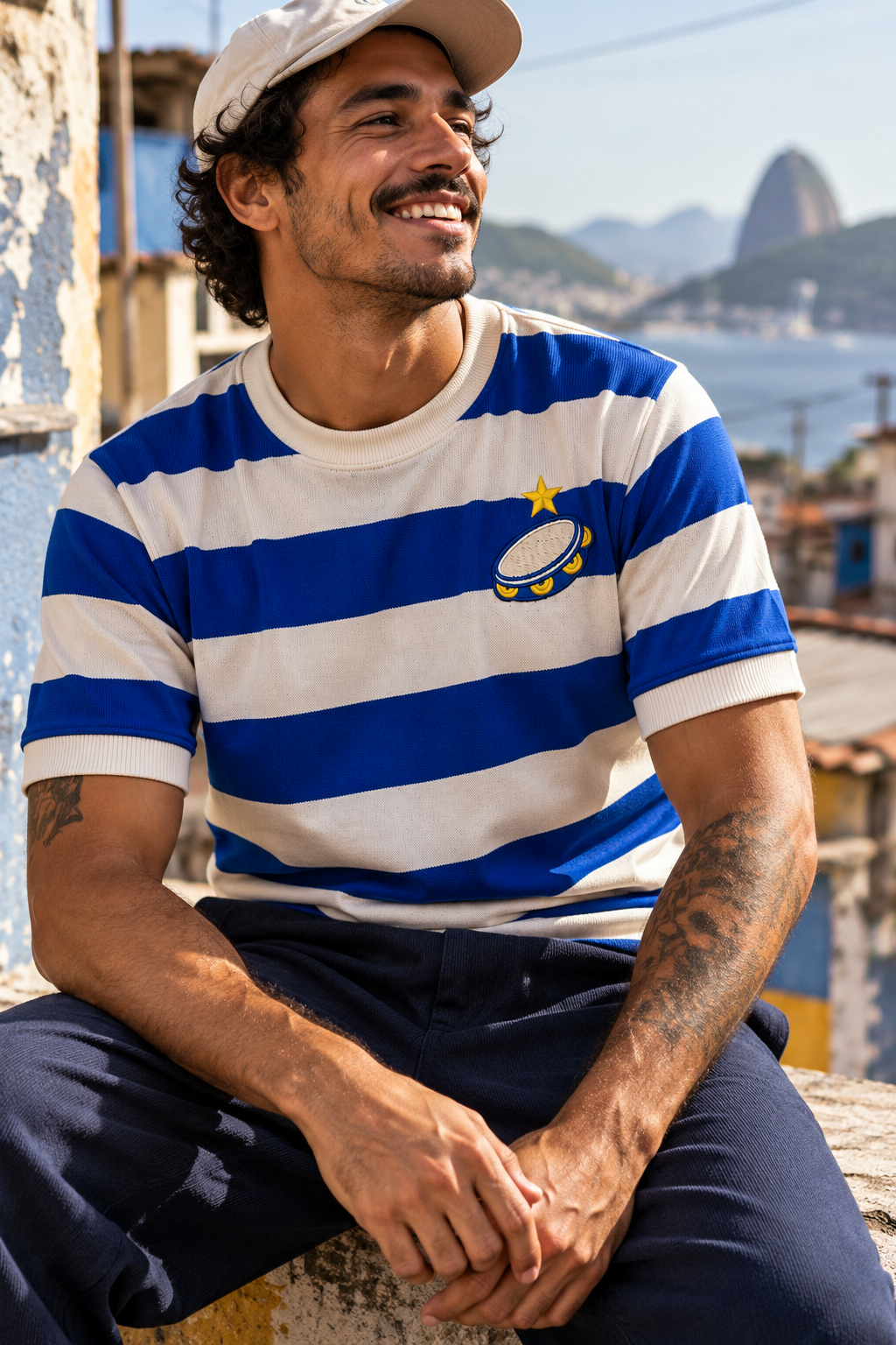Camisa Carnaval Heritage Azul e Branco Aut&ecirc;ntica Retr&ocirc;