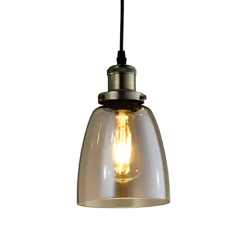 Luminaria Pendente Vidro Fume Vintage Industrial Com Base Metal Dourado Soquete E27 Para Bancada de Cozinha Balcao Area Gourmet Lavabo