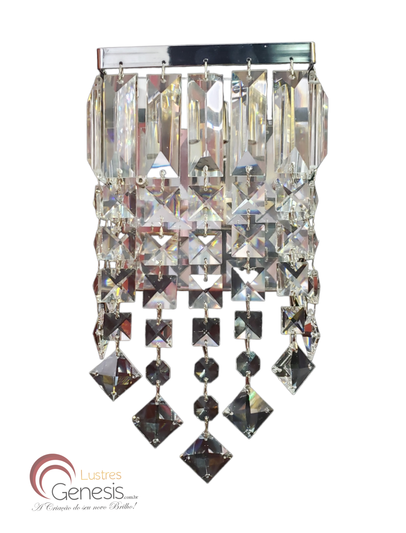 Arandela de Cristal Quadrada para parede interna de casa, ideal para sala de jantar, hall de entrada e sala de estar, da marca Lustres Gênesis. Lustres Gênesis loja online de Lustres e Iluminação Decorativa. 
