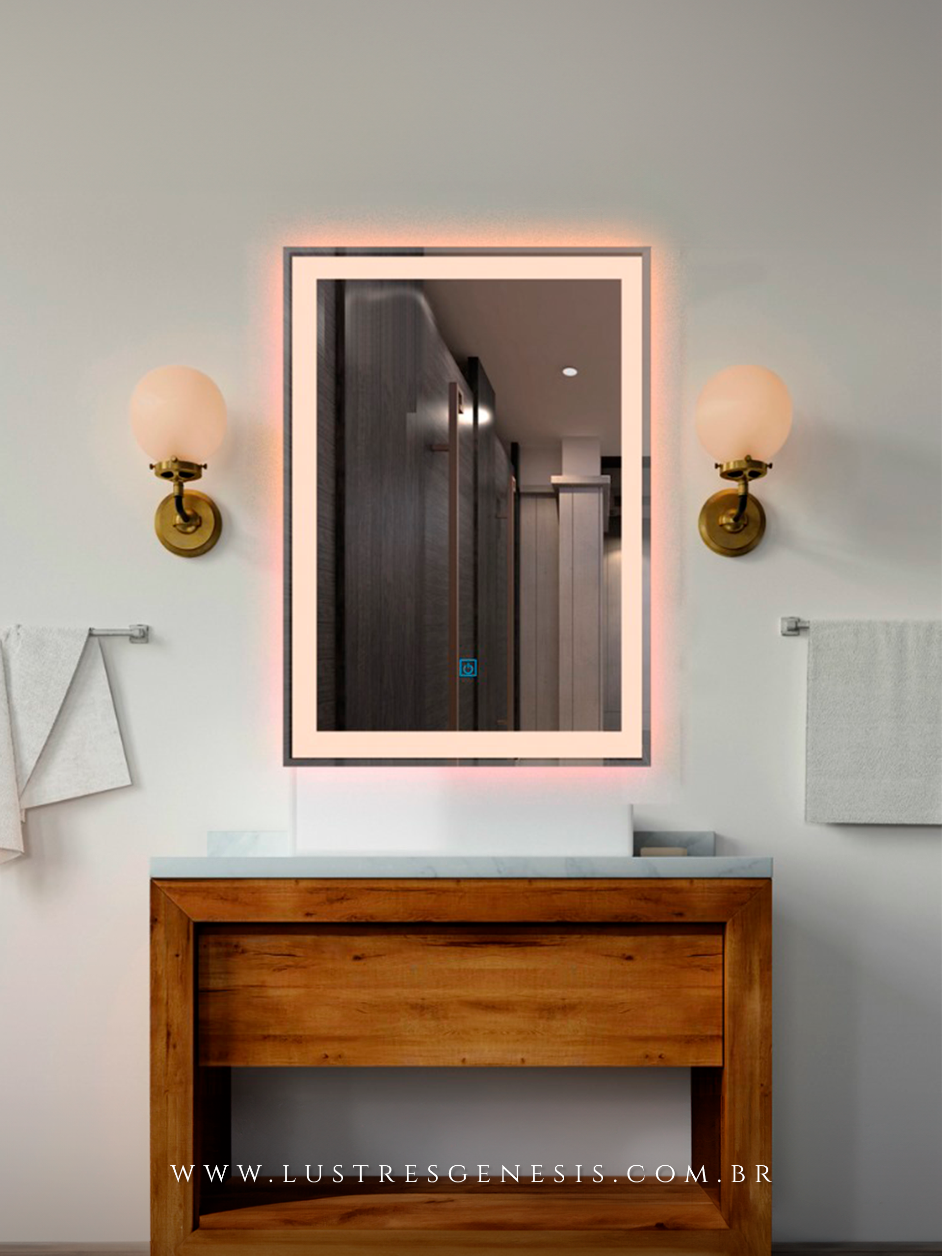 Espelho Moderno Touch Screen Retangular 70x50cm com LED