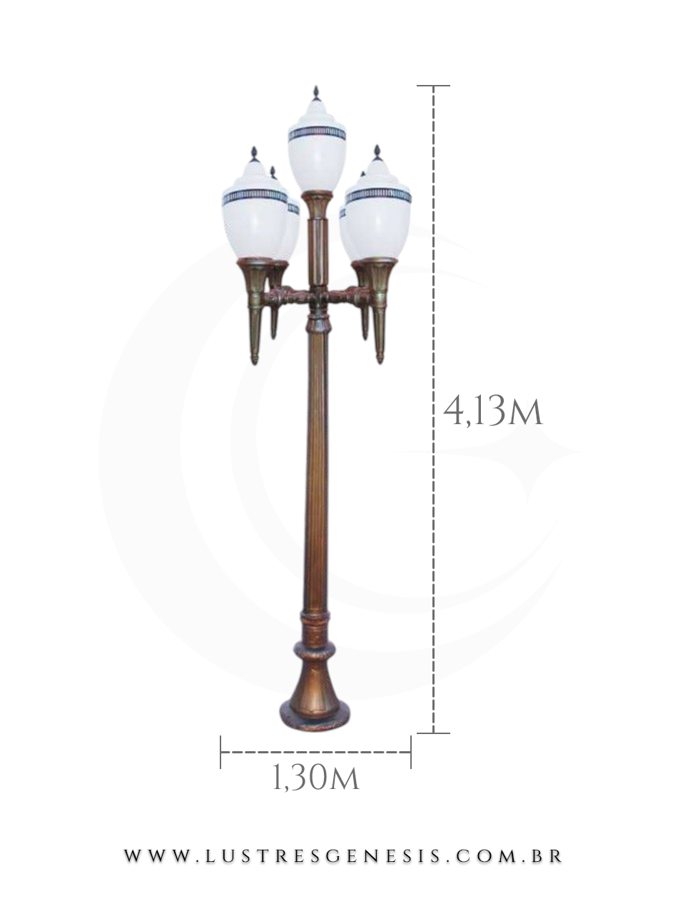 Poste de Jardim Colonial Clássico 4,13m com Globo Branco para Jardim Fachada Área Externa Garagem Piscina