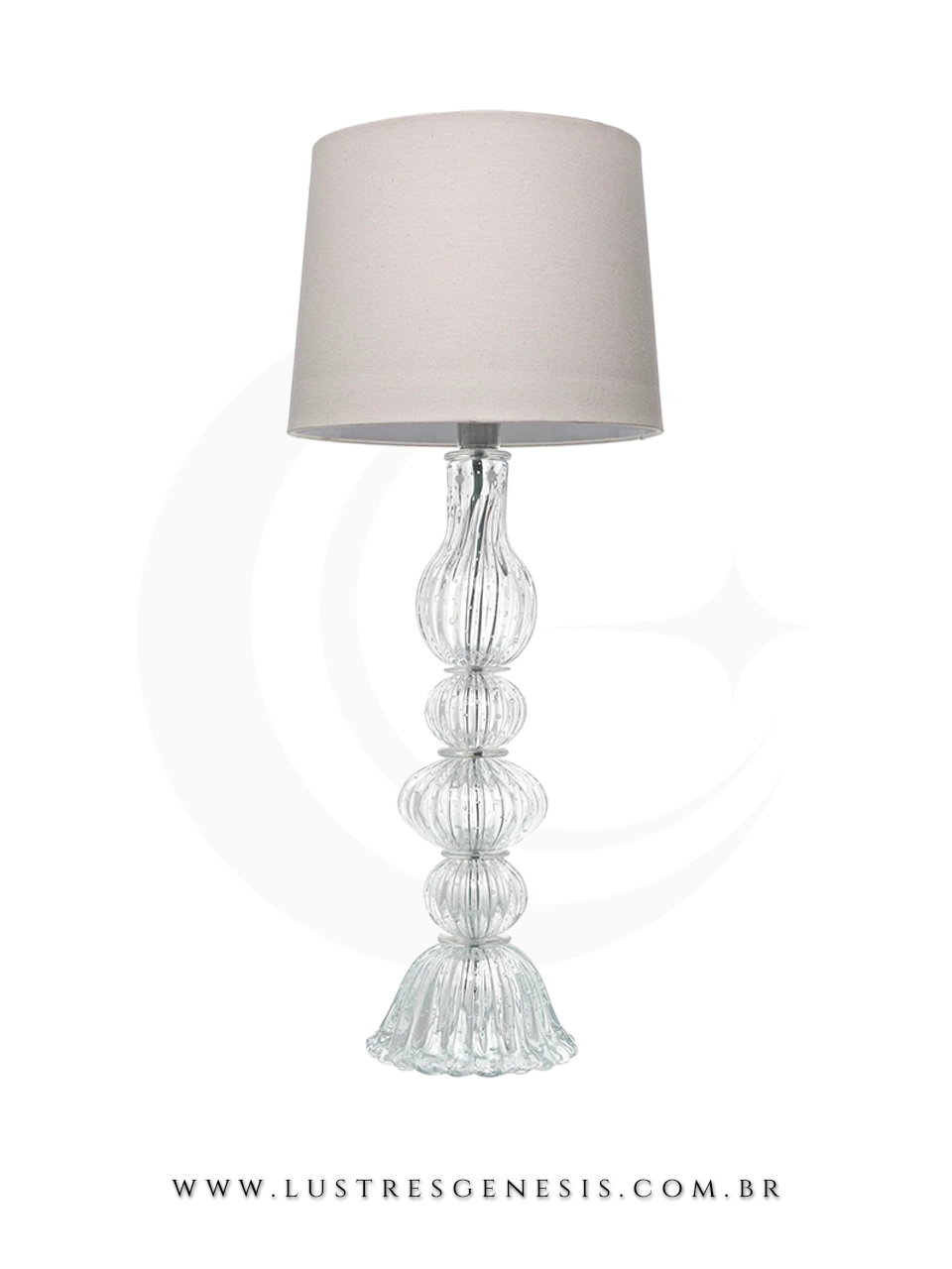 Abajur de Mesa Contemporaneo Murano Madrid Transparente Vidro Decorativo Cupula Bege para Quarto Sala Hall