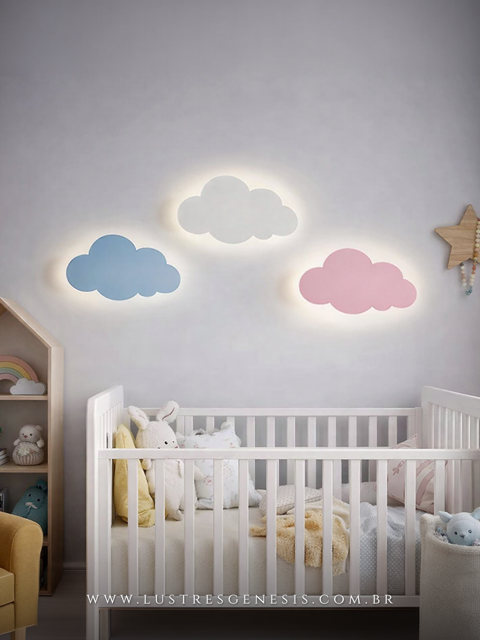 Arandela Nuvem LED Infantil - Lumin&aacute;ria de Parede Quarto Beb&ecirc;